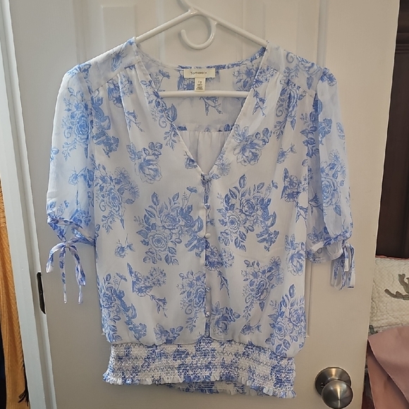 Blue Floral Blouse - Picture 1 of 4